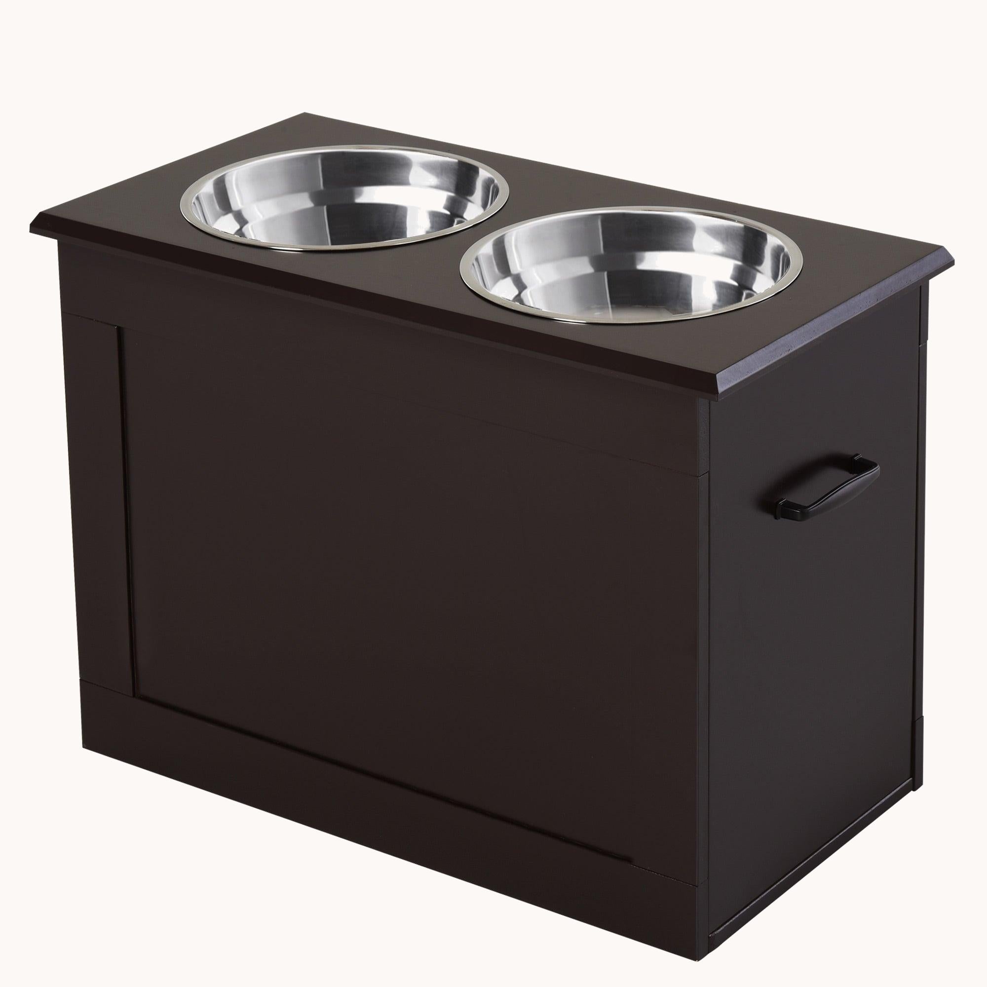 Elevated Dog Bowl Stand with Storage Cabinet Containing Large 44L Capacity, Coffee