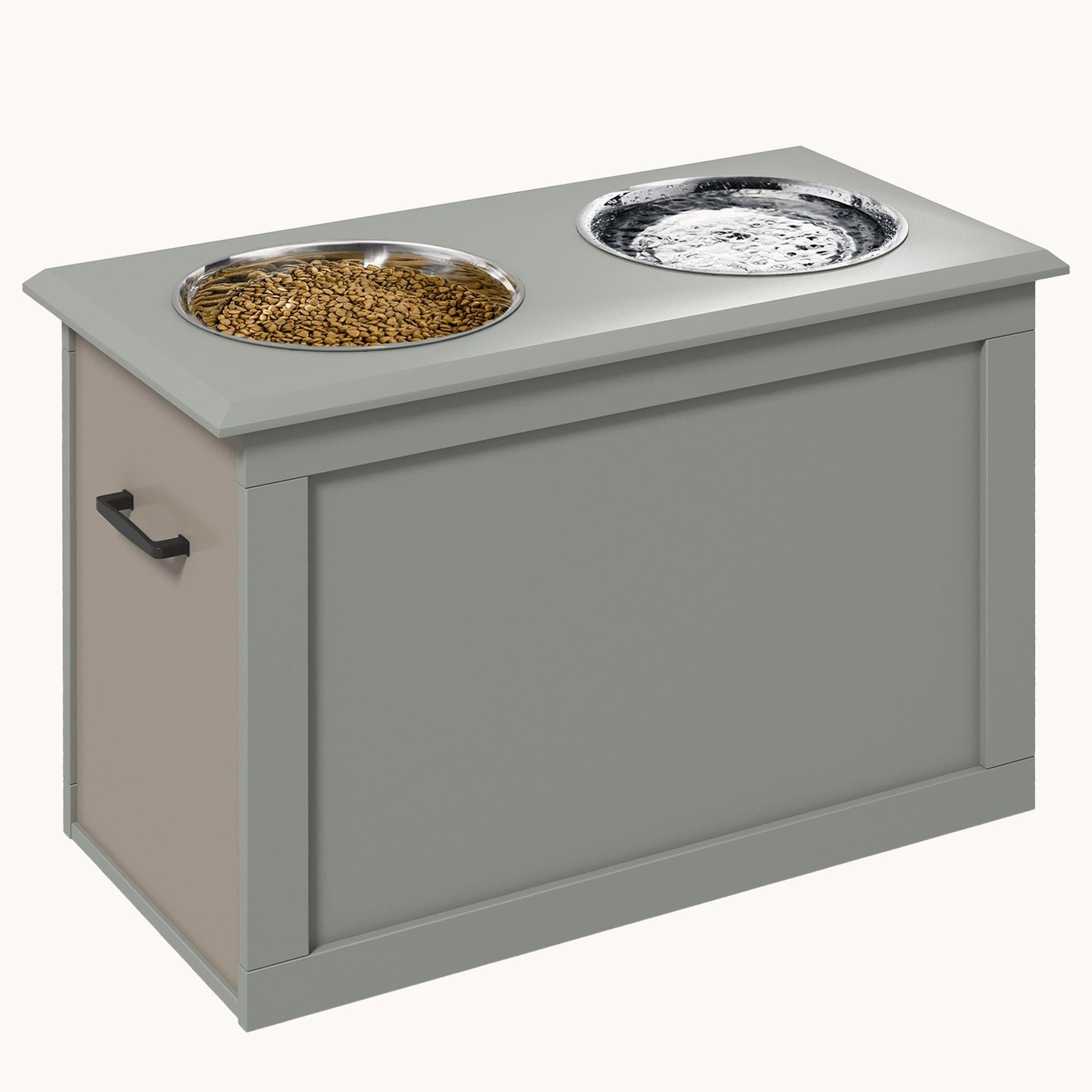 Elevated Dog Feeding Station with 2 Steel Bowls and Storage for Large Dogs, Gray