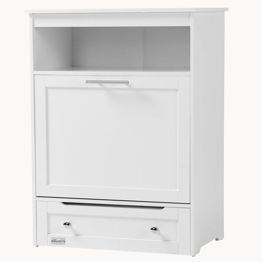 Pet Feeding Station with Dog Food Storage Cabinet and Pull-out Drawer Dog Bowls, White