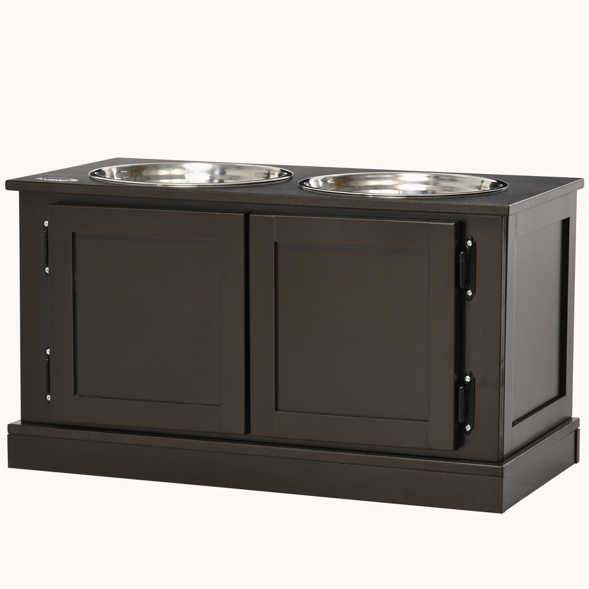 Dog Feeder Stand with Storage & 2 Stainless Steel Bowls for Large Dogs, Coffee