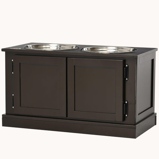 Dog Feeder Stand with Storage & 2 Stainless Steel Bowls for Large Dogs, Coffee