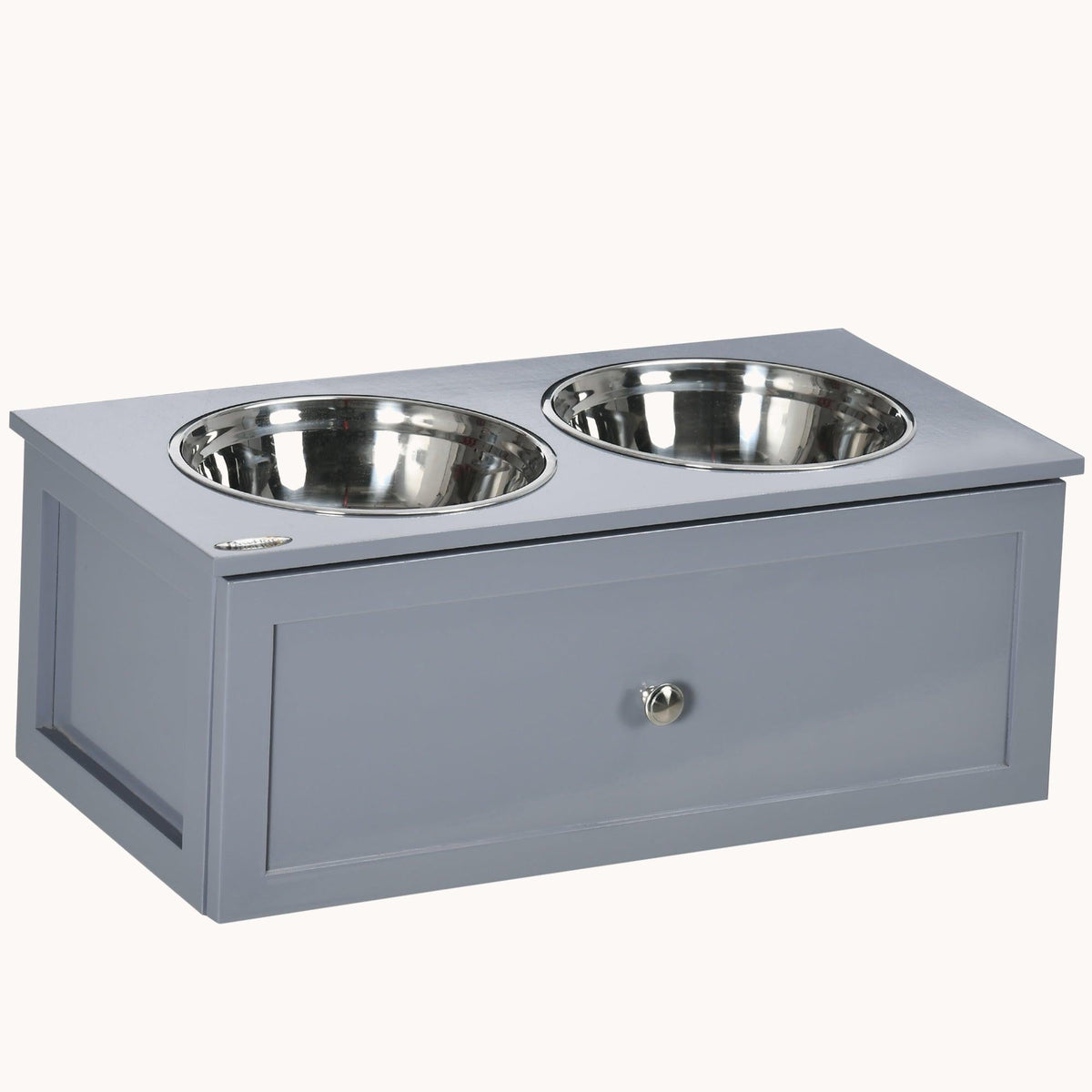 Dog Feeder Stand with Storage & 2 Stainless Steel Bowls for Medium Dogs, Gray