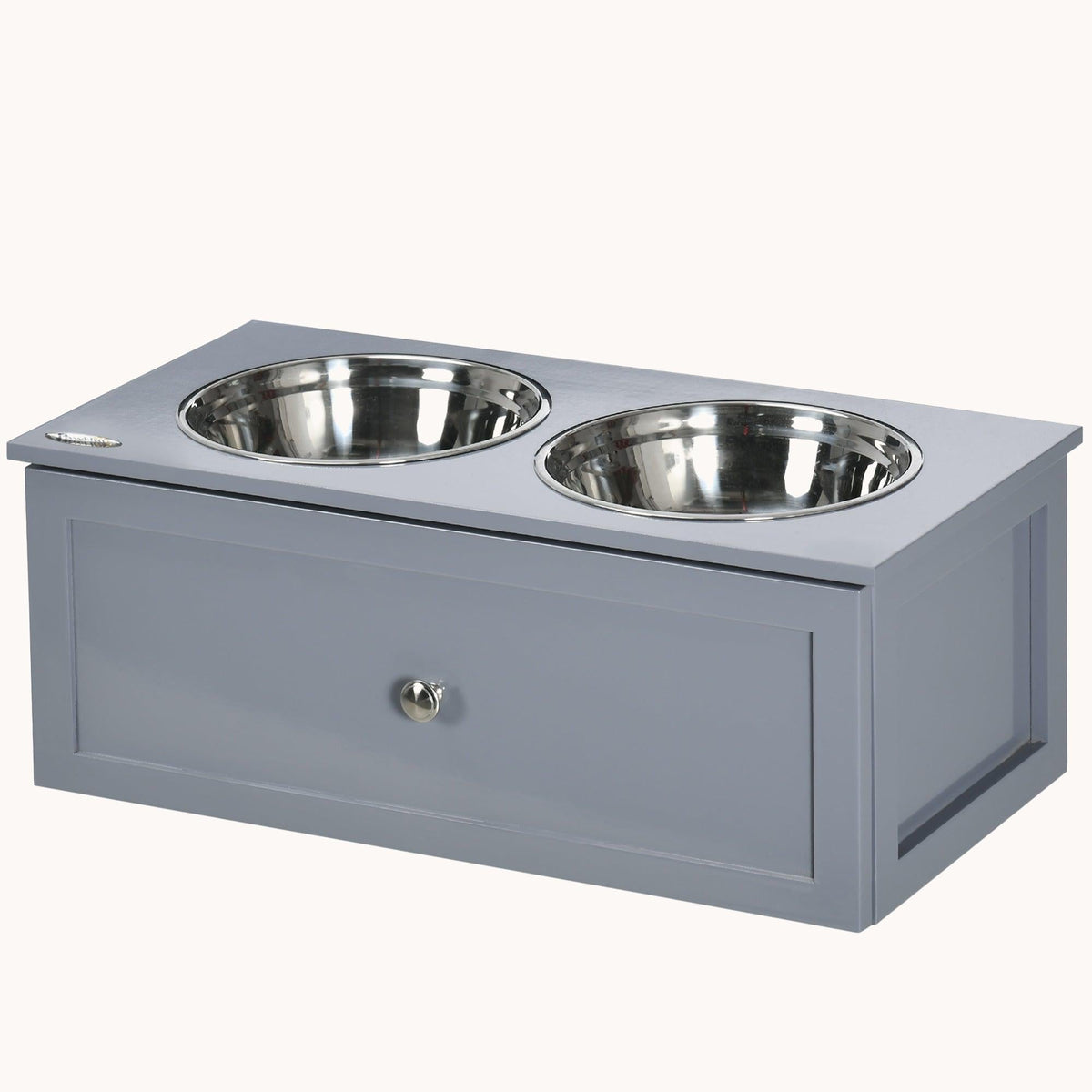 Dog Feeder Stand with Storage & 2 Stainless Steel Bowls for Medium Dogs, Gray
