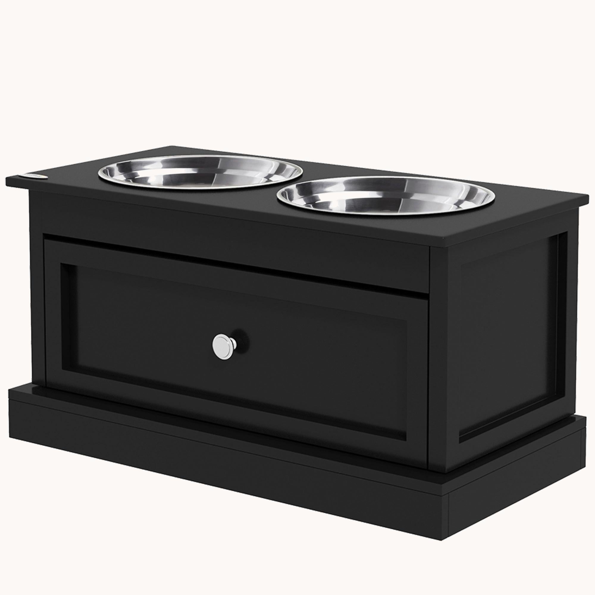 Raised Dog Bowls Double Diner with Storage Drawer Containing 11L Capacity, Black