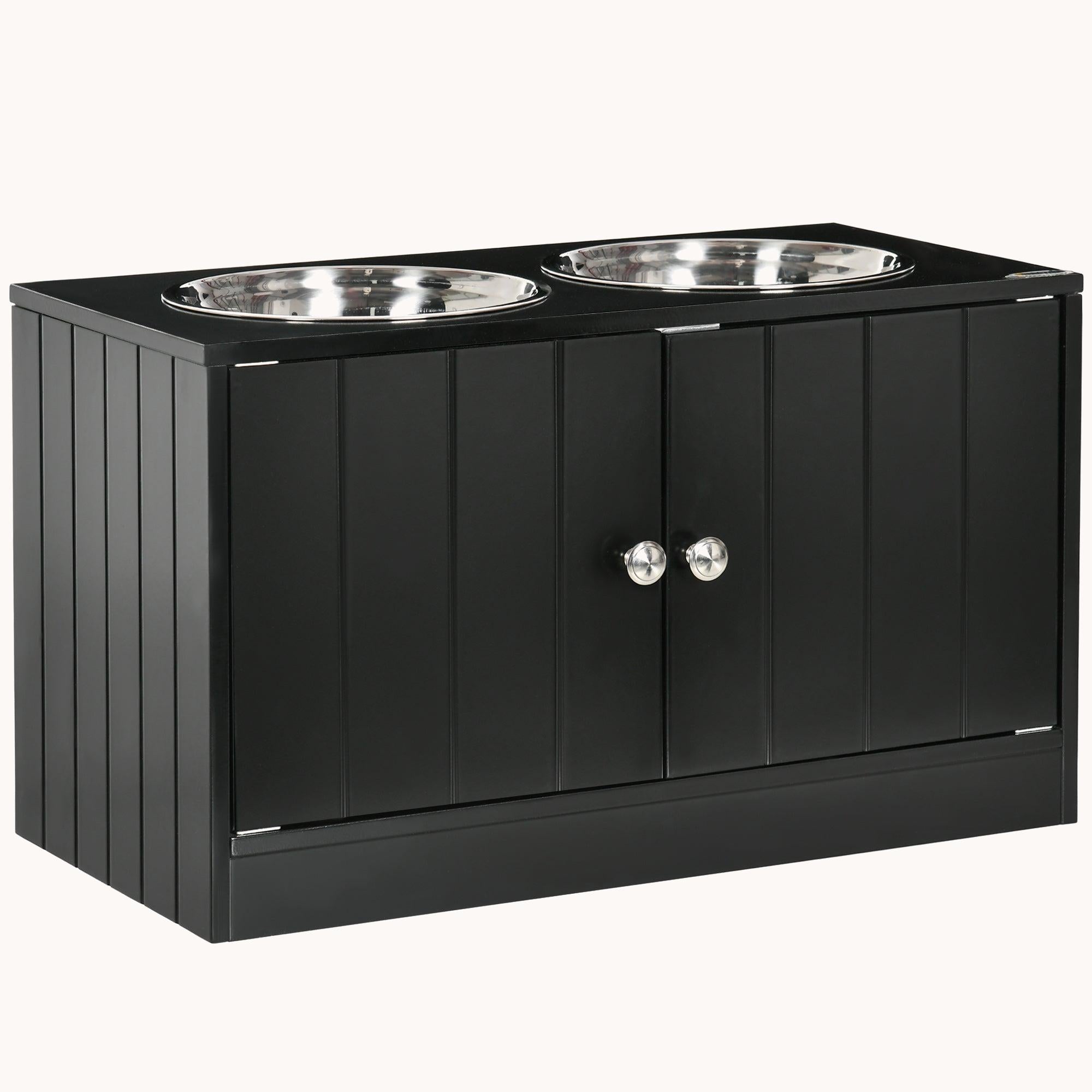 Raised Dog Bowl Stand with Storage Cabinet Containing Large 44L Capacity, Black