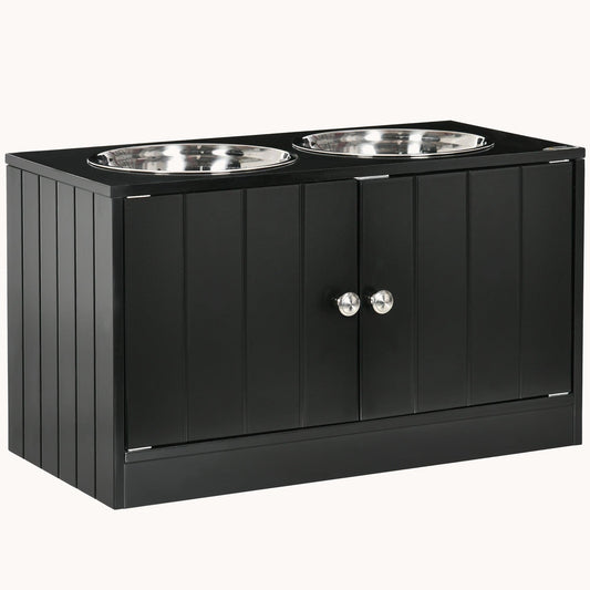 Raised Dog Bowl Stand with Storage Cabinet Containing Large 44L Capacity, Black