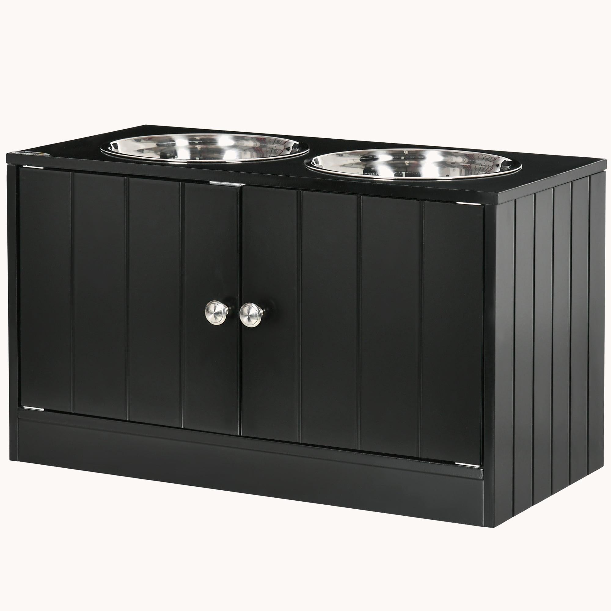 Raised Dog Bowl Stand with Storage Cabinet Containing Large 44L Capacity, Black