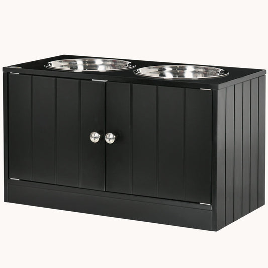 Raised Dog Bowl Stand with Storage Cabinet Containing Large 44L Capacity, Black