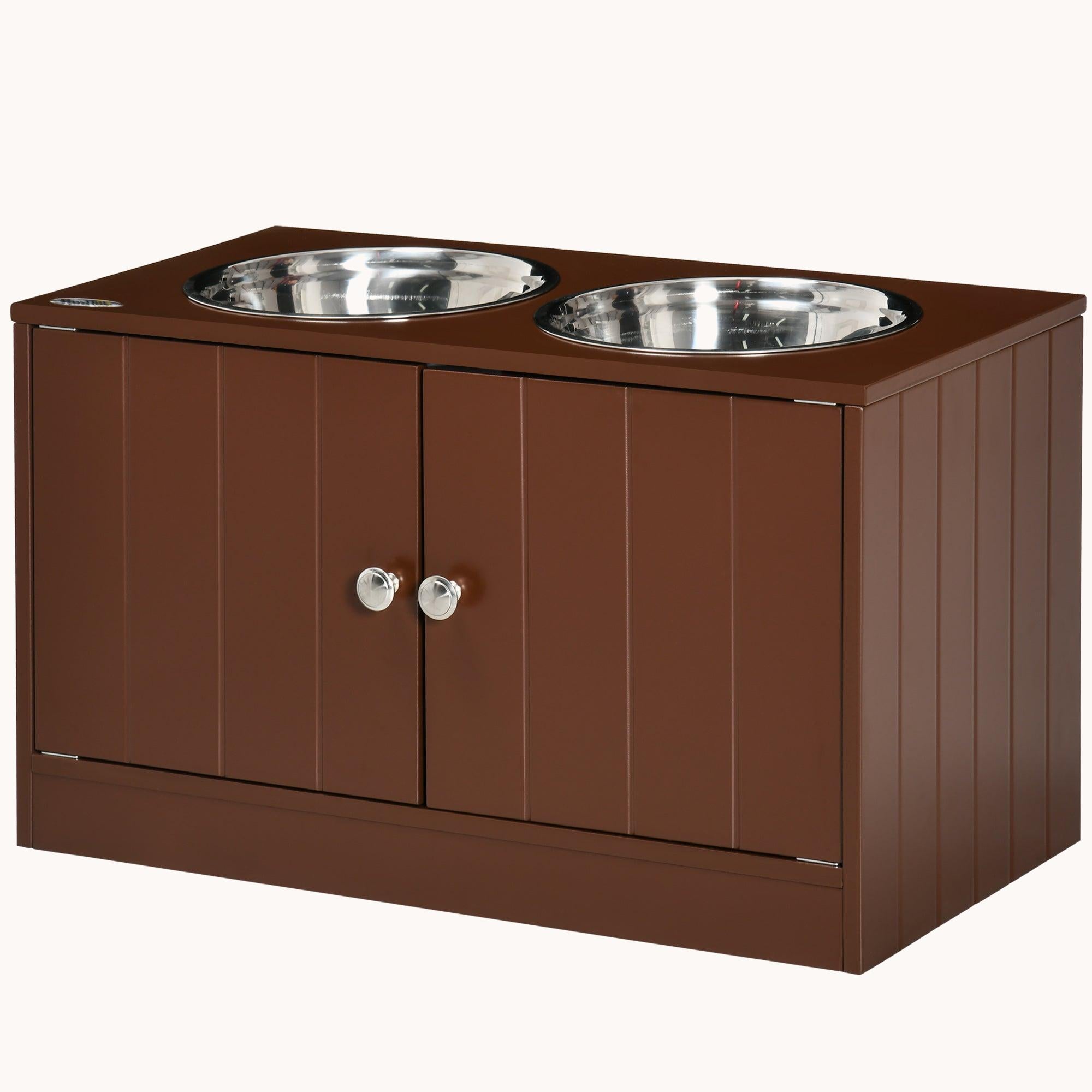 Raised Dog Bowl Stand with Storage Cabinet Containing Large 44L Capacity, Brown