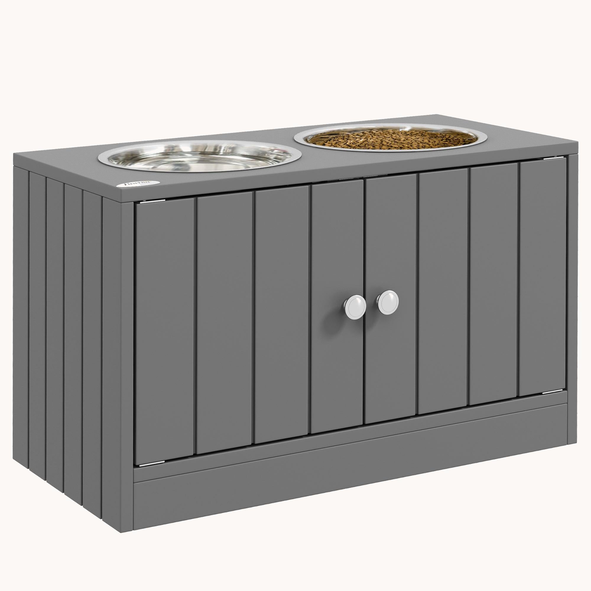 Raised Dog Bowl Stand with 44L Storage Cabinet Gray