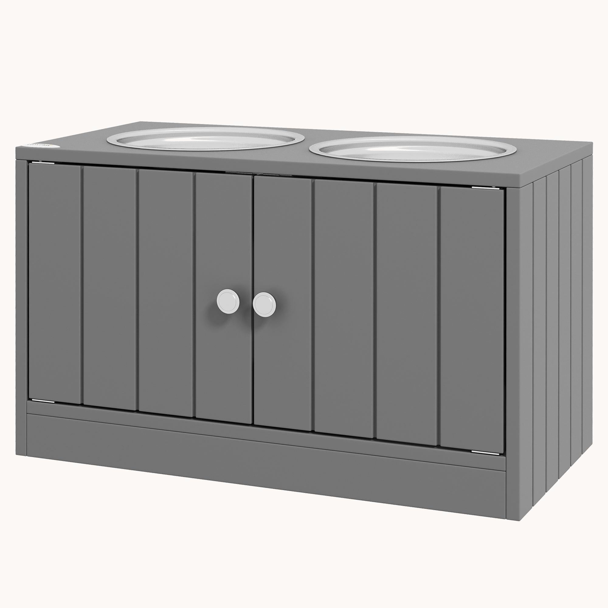 Raised Dog Bowl Stand with 44L Storage Cabinet Gray