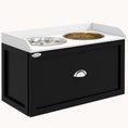 Load image into Gallery viewer, Dog Bowl Stand with Storage, 2 Elevated Pet Dish Bowls Set for Large Dogs, White and Black
