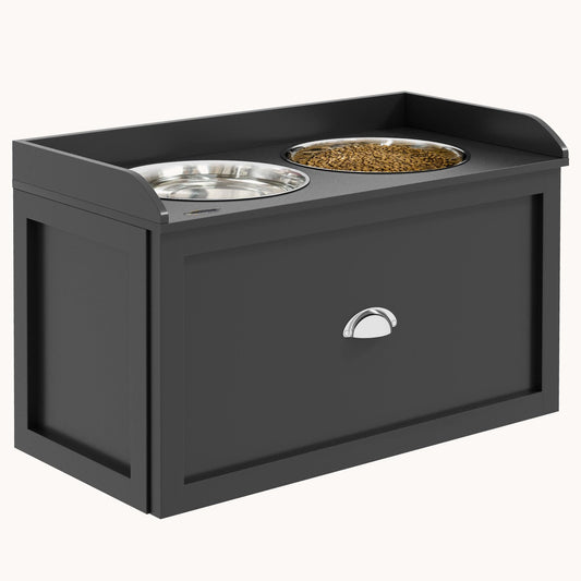 Dog Bowl Stand with Storage, 2 Elevated Pet Dish Bowls Set for Large Sized Dogs, Black