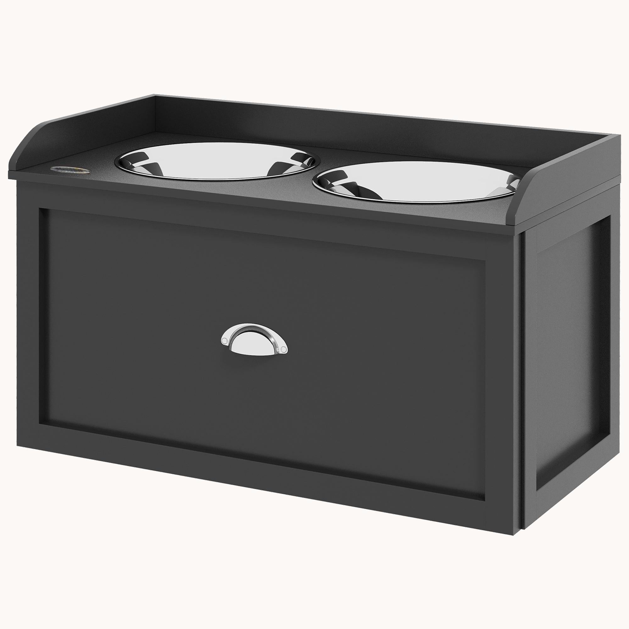 Dog Bowl Stand with Storage, 2 Elevated Pet Dish Bowls Set for Large Sized Dogs, Black
