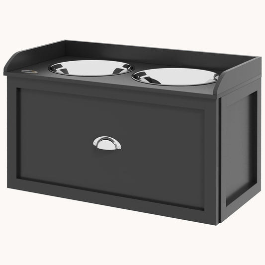 Dog Bowl Stand with Storage, 2 Elevated Pet Dish Bowls Set for Large Sized Dogs, Black