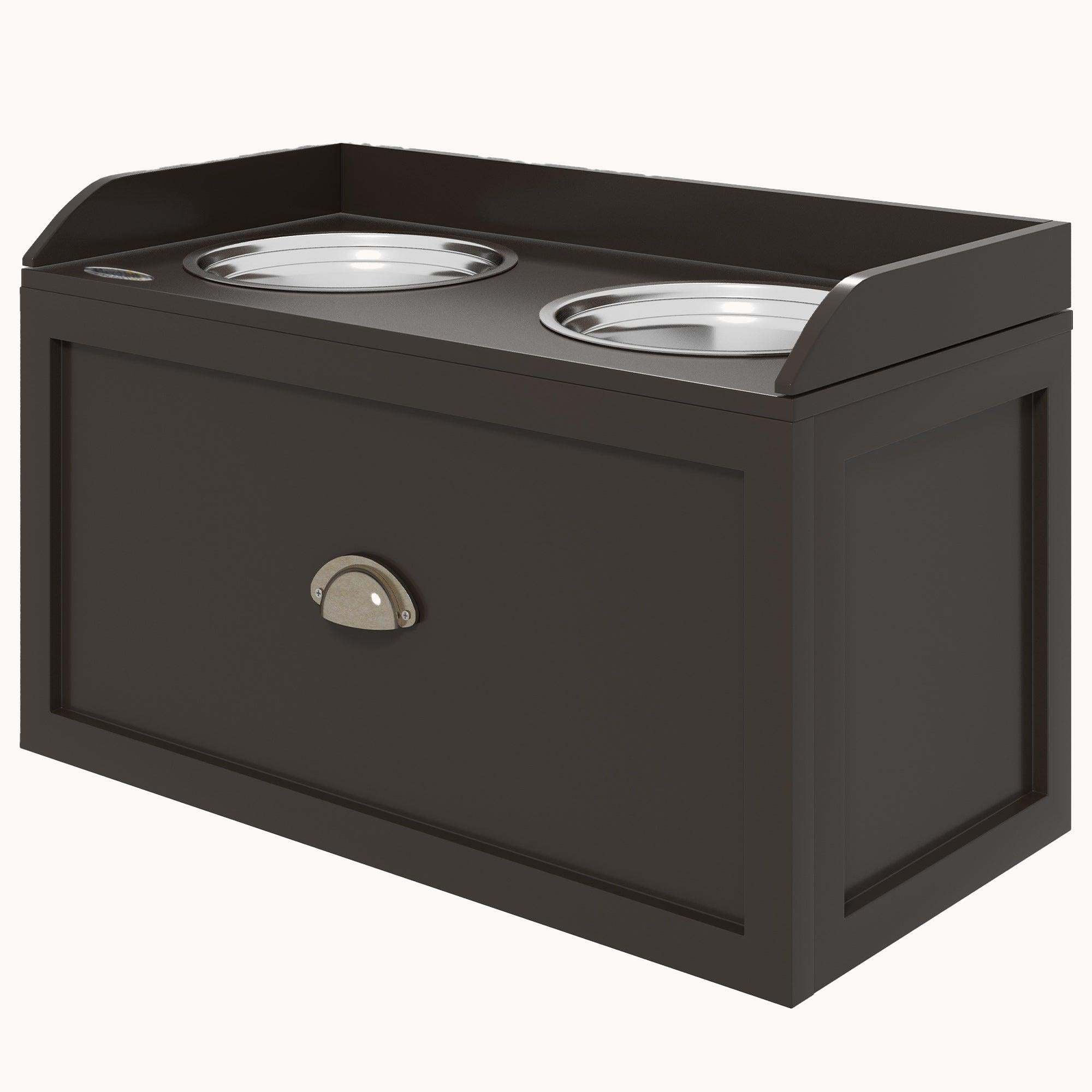 Dog Bowl Stand with Storage, 2 Elevated Pet Dish Bowls Set for Large Sized Dogs, Coffee