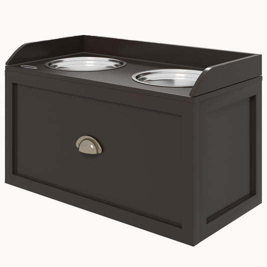 Dog Bowl Stand with Storage, 2 Elevated Pet Dish Bowls Set for Large Sized Dogs, Coffee