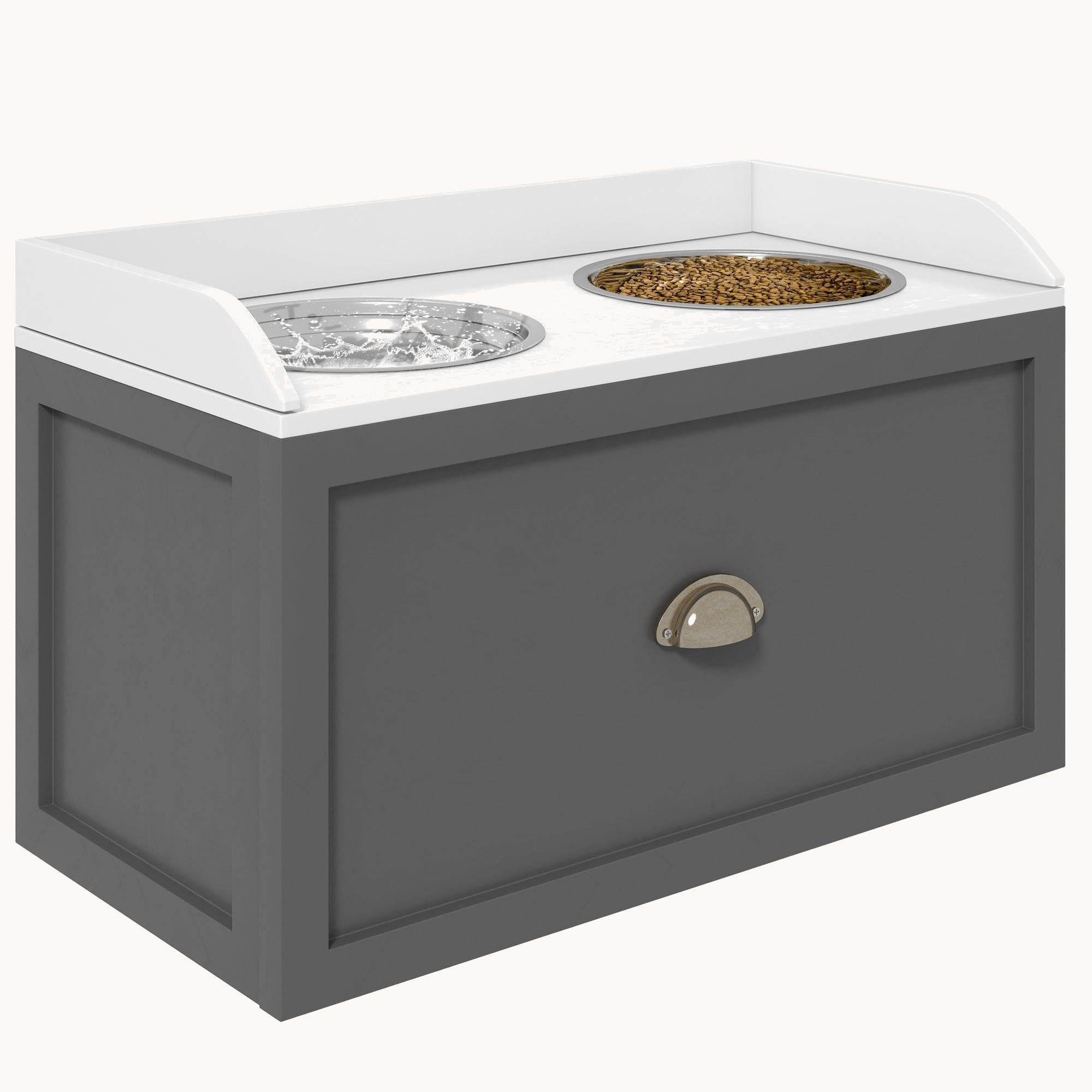 Dog Bowl Stand with Storage, 2 Elevated Pet Dish Bowls Set for Large Sized Dogs, Gray