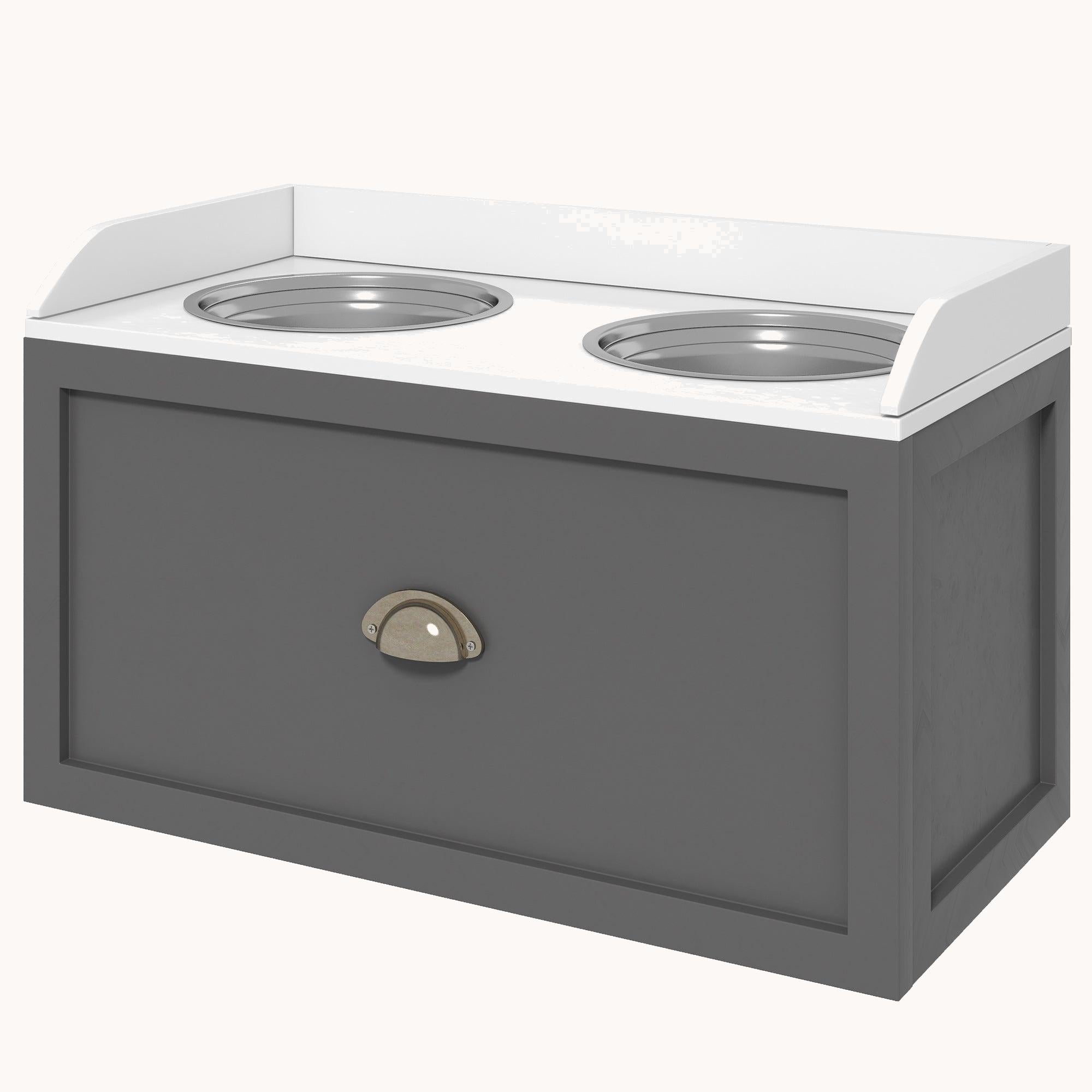 Dog Bowl Stand with Storage, 2 Elevated Pet Dish Bowls Set for Large Sized Dogs, Gray