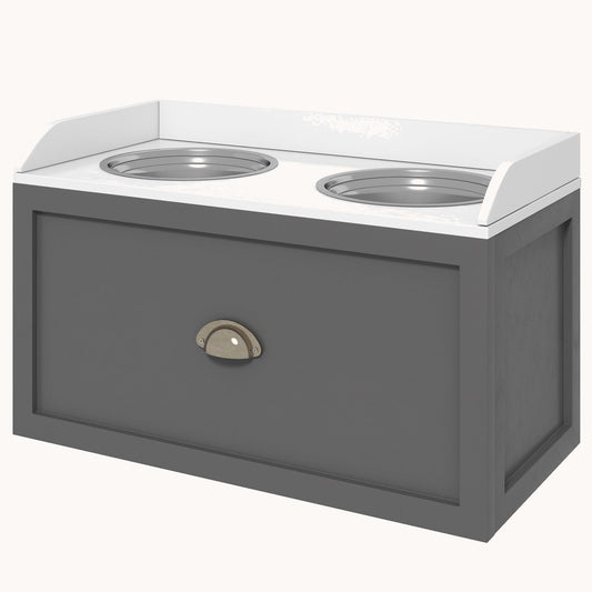 Dog Bowl Stand with Storage, 2 Elevated Pet Dish Bowls Set for Large Sized Dogs, Gray