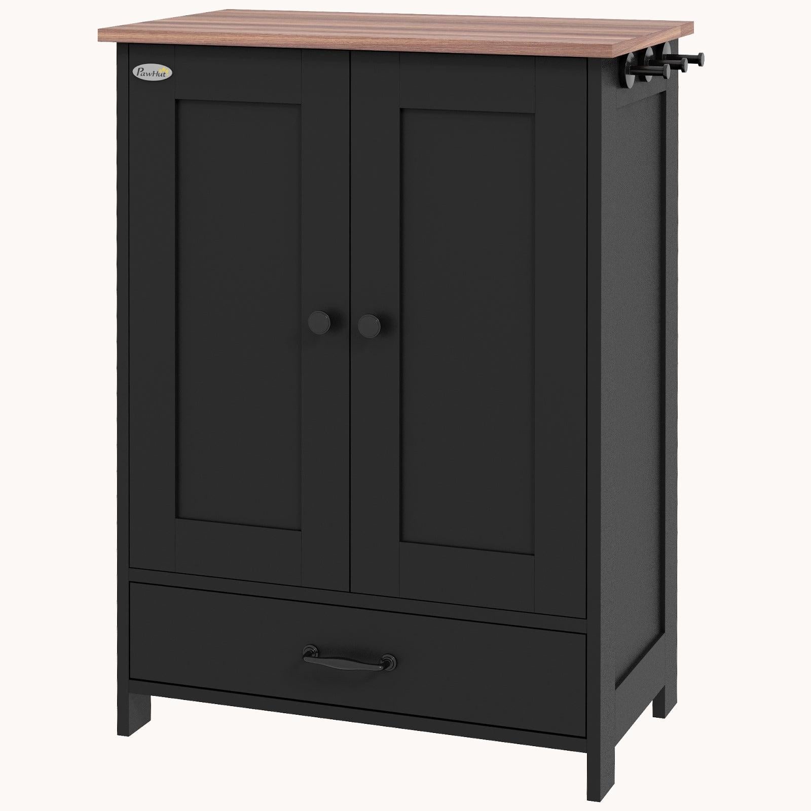 Dog Feeder Station with Food Storage Cabinet & Dog Bowls Black