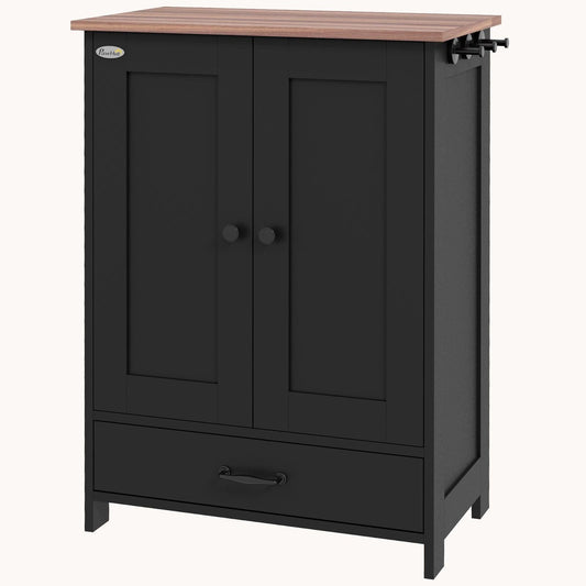 Dog Feeder Station with Food Storage Cabinet & Dog Bowls Black