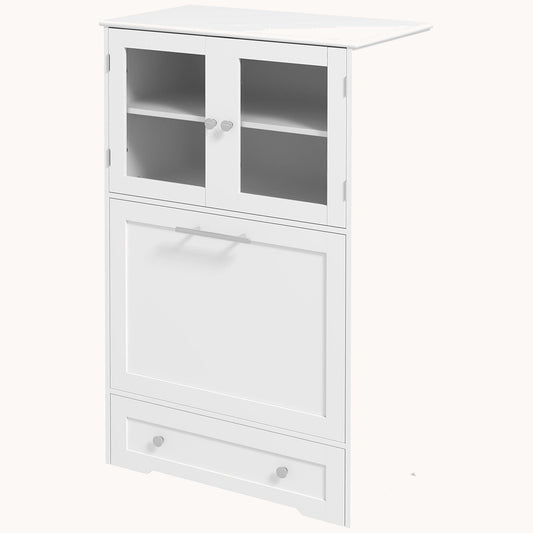 Dog Food Pantry with Two Storage Cabinets, 2 Elevated Dog Bowls, Anti-tip Kit, White