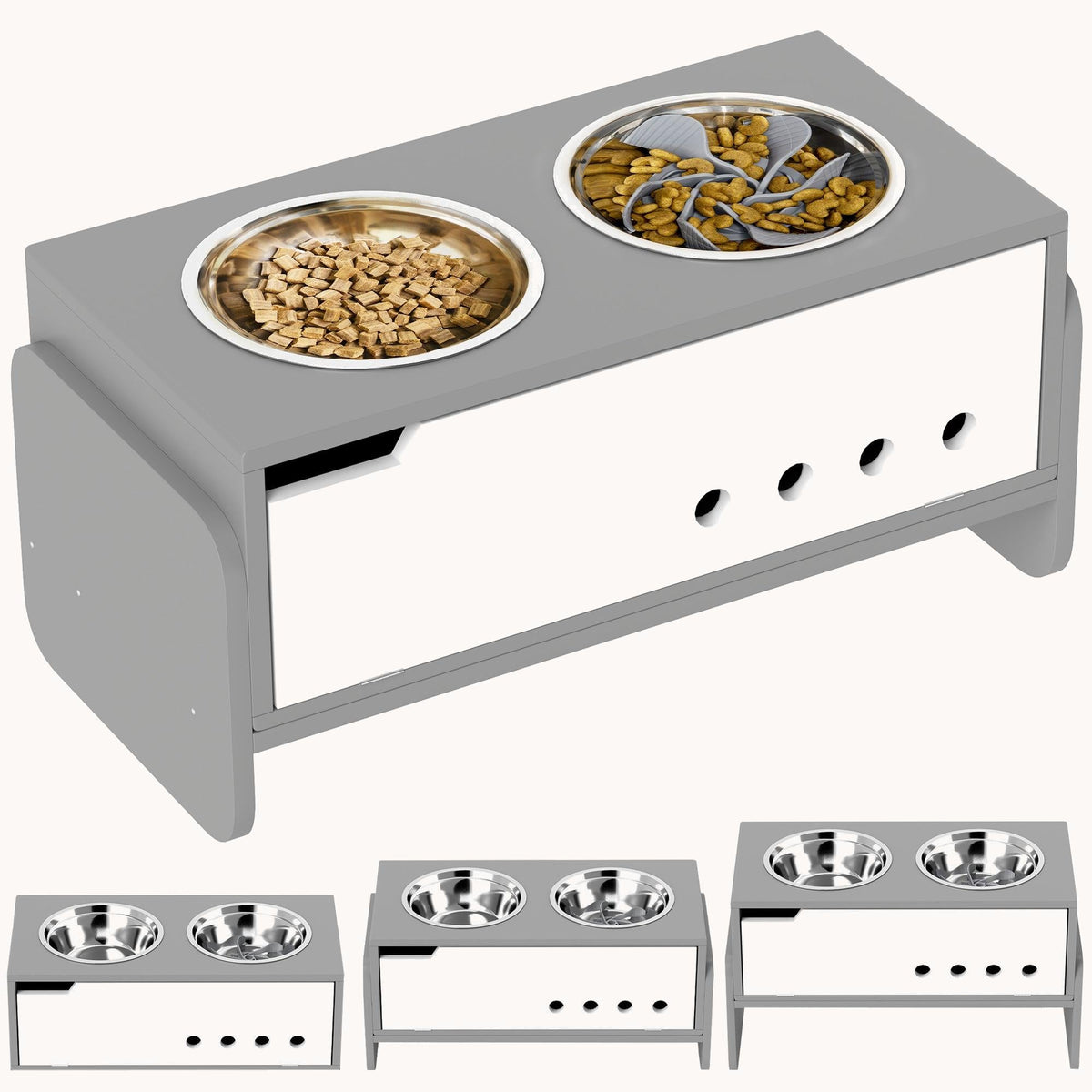 3 Height Adjustable Raised Dog Bowls with Slow Feeder Mat, for Medium to Extra Large Dogs