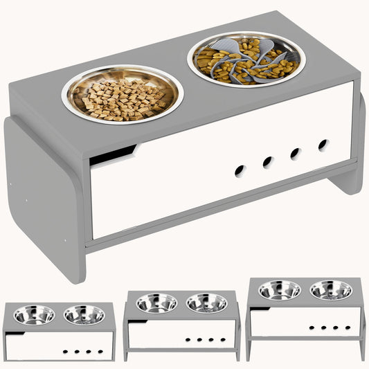 3 Height Adjustable Raised Dog Bowls with Slow Feeder Mat, for Medium to Extra Large Dogs