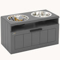 Load image into Gallery viewer, Elevated Dog Feeding Station with 2 Stainless Bowls 25L Drawer & Slow Feeder Mat Gray
