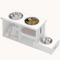 Load image into Gallery viewer, Dog Feeding Station with Slow Feeder Mat, 3 Stainless Steel Bowls for Large Dogs, White
