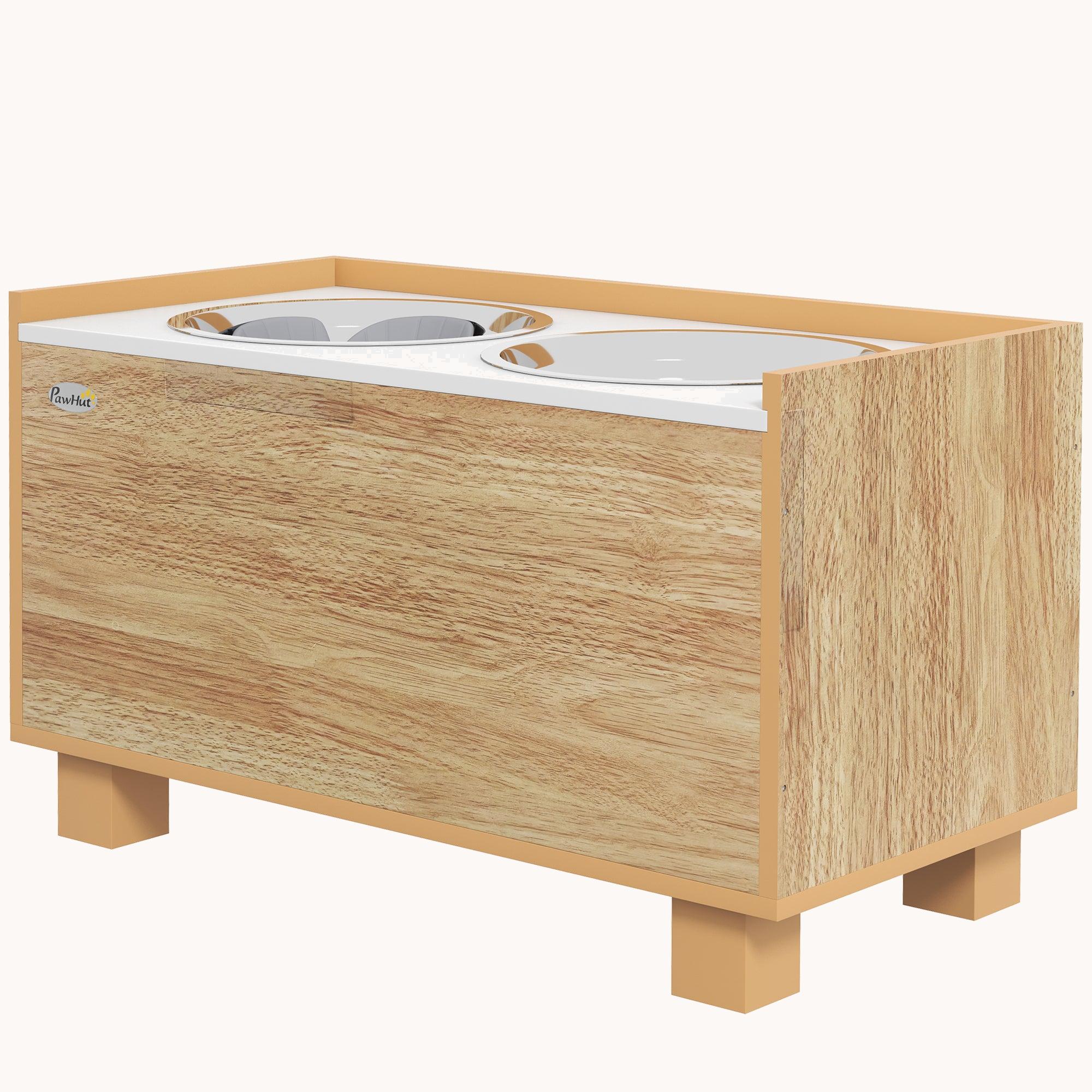Dog Bowl Stand with Elevated Slow Feeder, Storage for Large Dogs, Oak