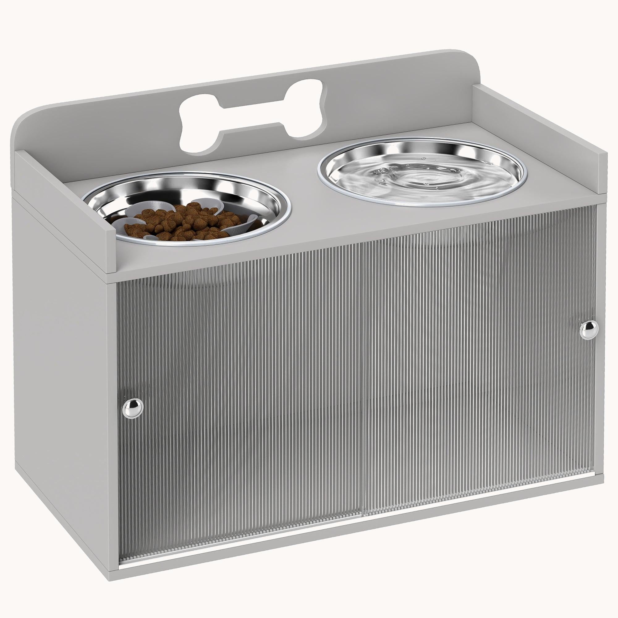 Elevated Dog Bowl Stand with Storage 2 Stainless Steel Bowls for Large Dogs Gray