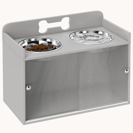 Elevated Dog Bowl Stand with Storage 2 Stainless Steel Bowls for Large Dogs Gray