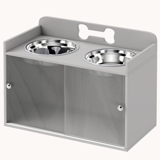 Elevated Dog Bowl Stand with Storage 2 Stainless Steel Bowls for Large Dogs Gray