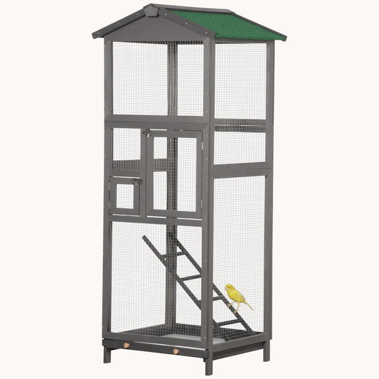 65" Bird Aviary for Parrot Parakeet with Pull Out Tray and 2 Doors Grey