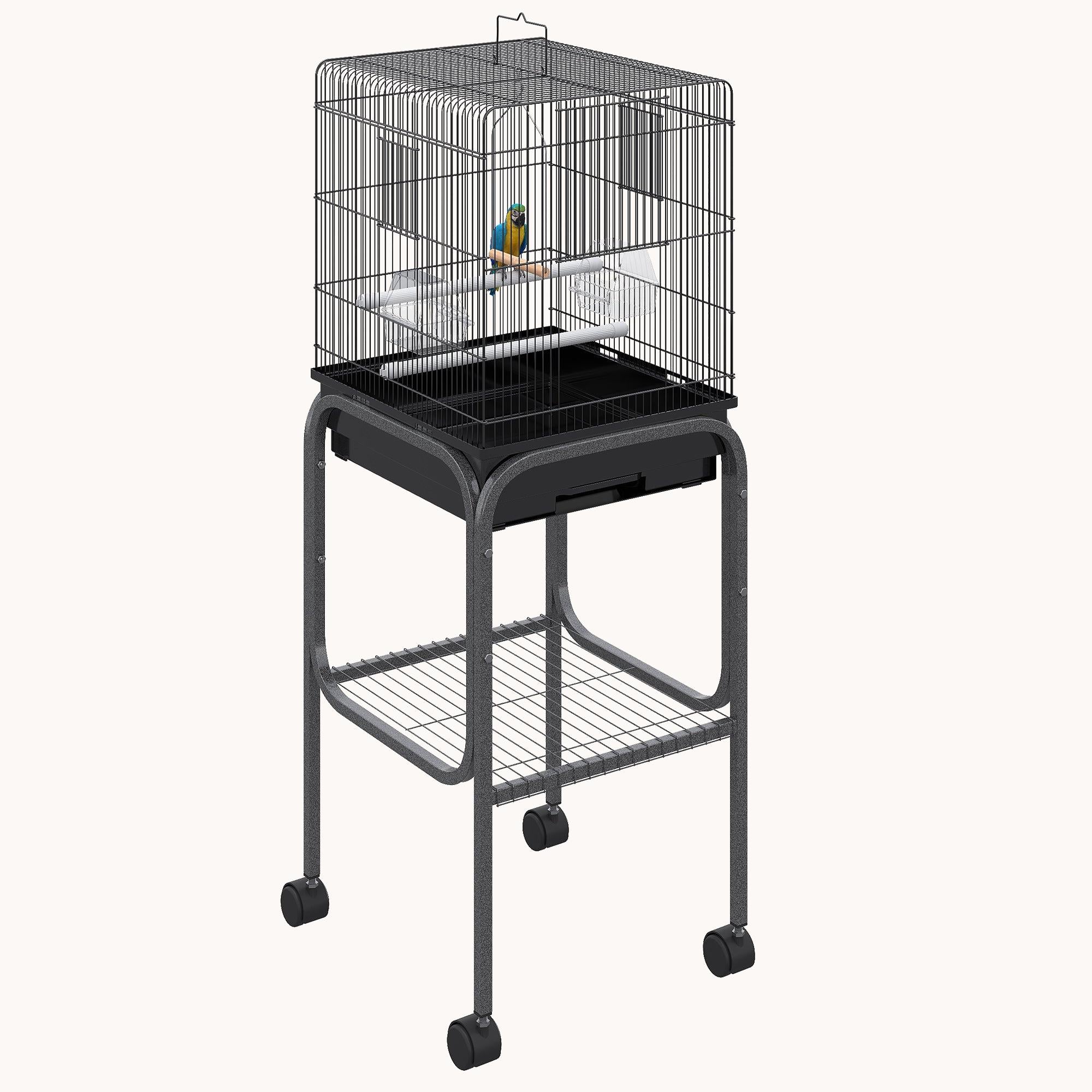 45-inch Wing-Haven Bird Cage with Rolling Stand & Swing Black