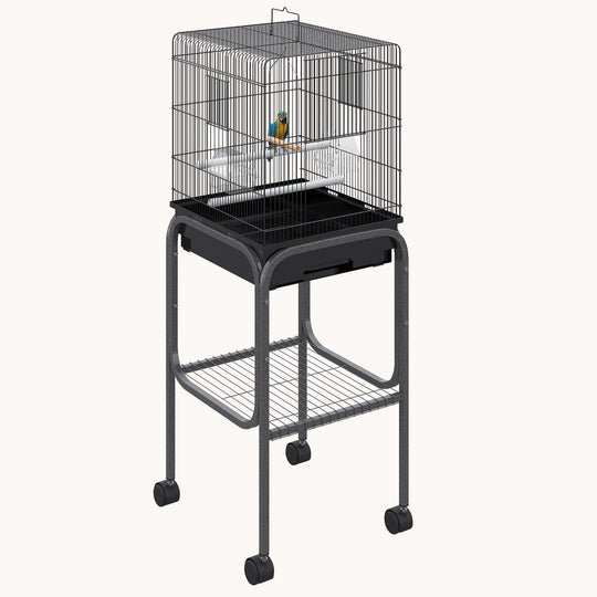 45-inch Wing-Haven Bird Cage with Rolling Stand & Swing Black