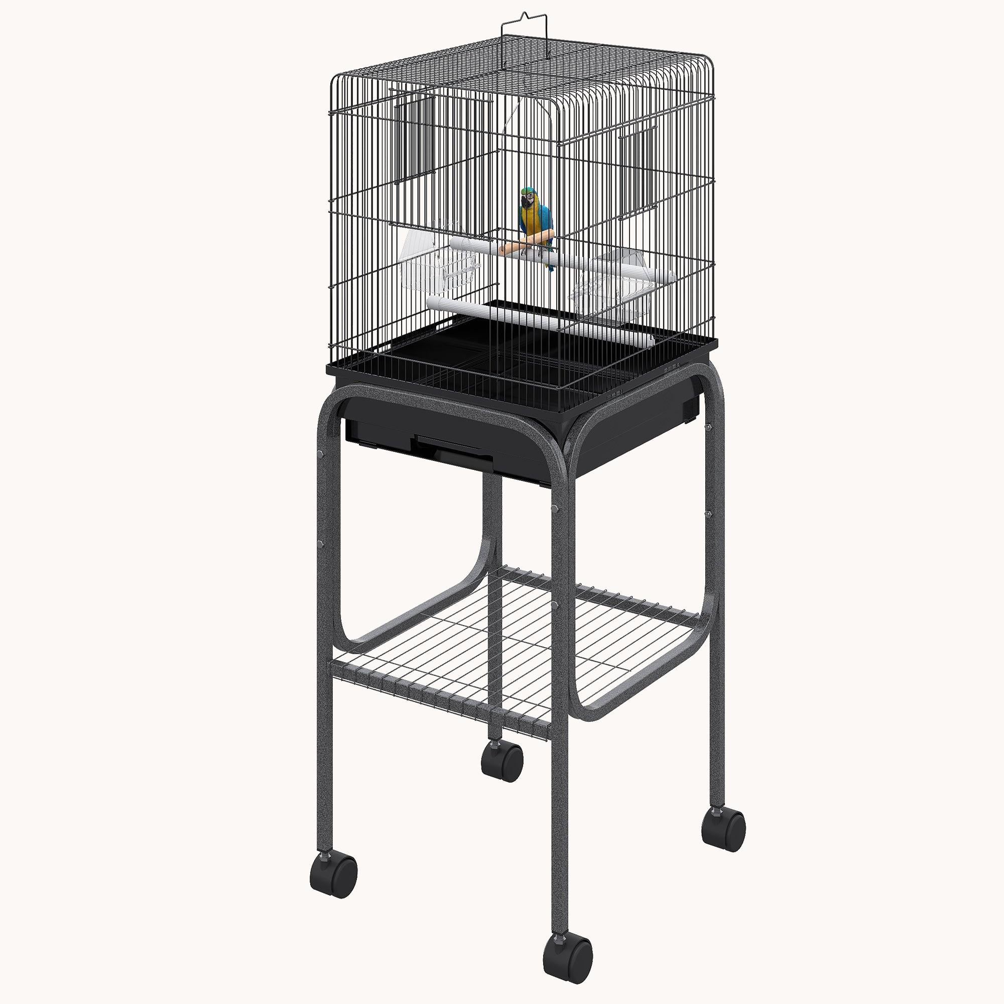 45-inch Wing-Haven Bird Cage with Rolling Stand & Swing Black