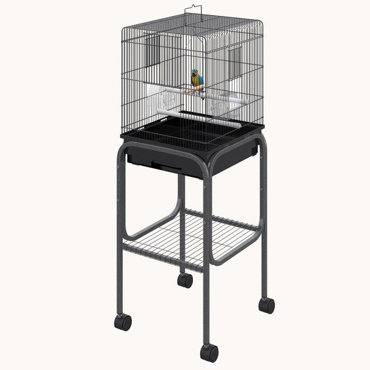 45-inch Wing-Haven Bird Cage with Rolling Stand & Swing Black