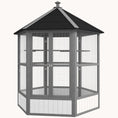 Load image into Gallery viewer, 69" Large Wooden Hexagonal Outdoor Aviary Flight Bird Cage With Covered Roof, Light Gray
