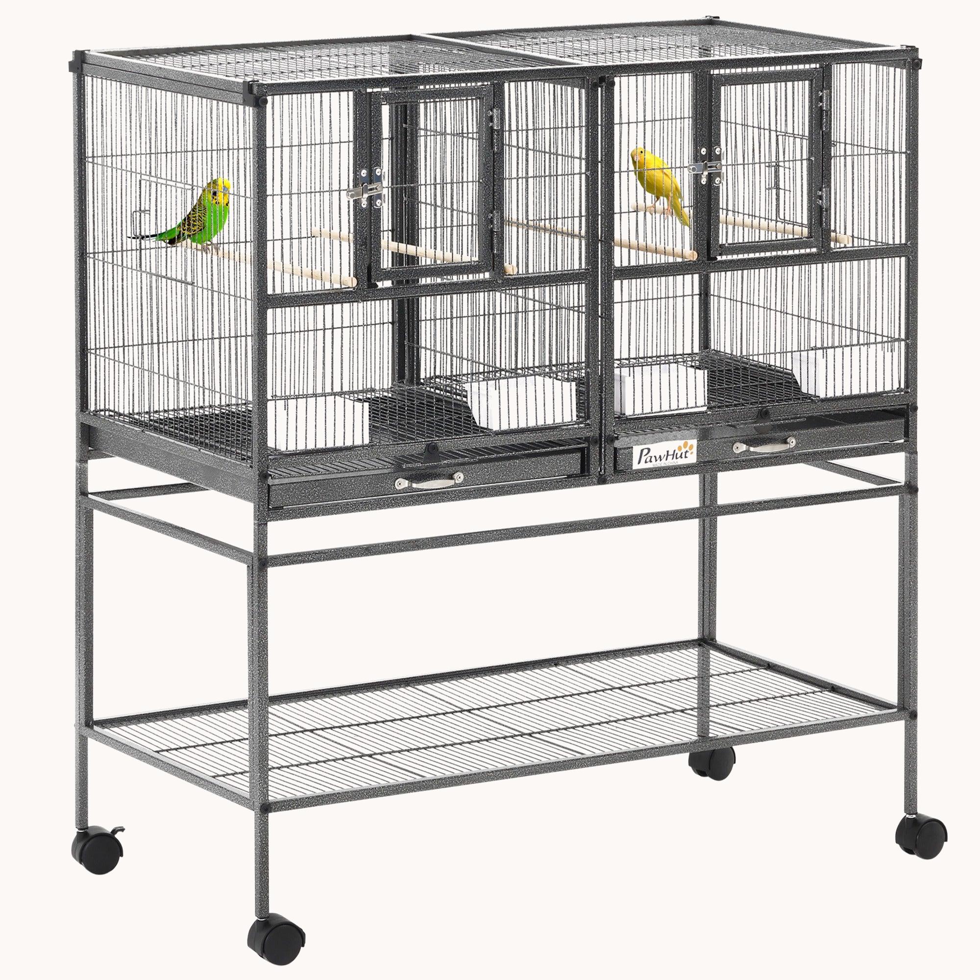 Divided Rolling Birdhouse Cage with Easy Clean Trays & Storage