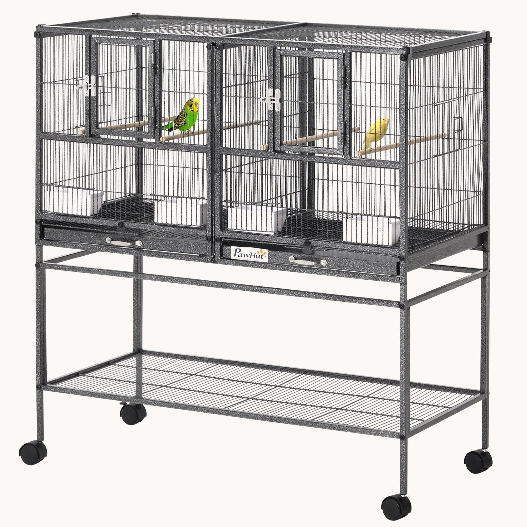 Divided Rolling Birdhouse Cage with Easy Clean Trays & Storage
