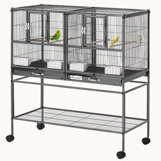 Divided Rolling Birdhouse Cage with Easy Clean Trays & Storage