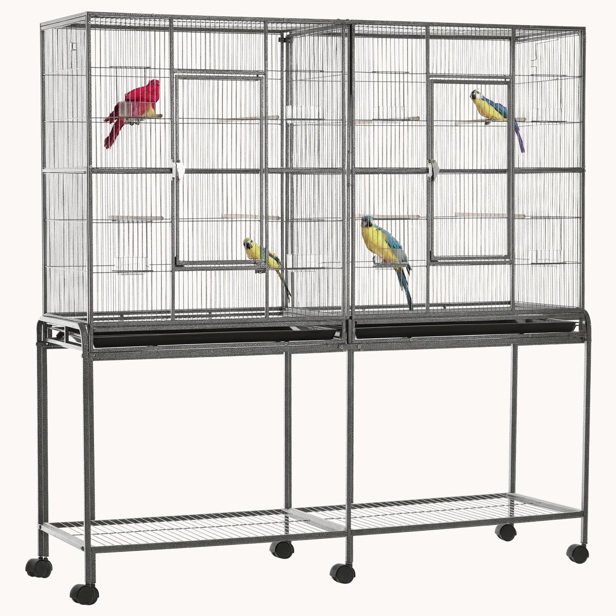 65" Double Rolling Bird Cage with Removable Divider & Accessories