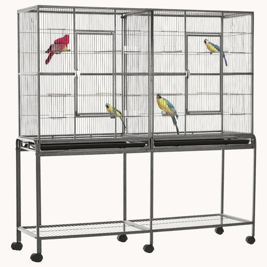 65" Double Rolling Bird Cage with Removable Divider & Accessories