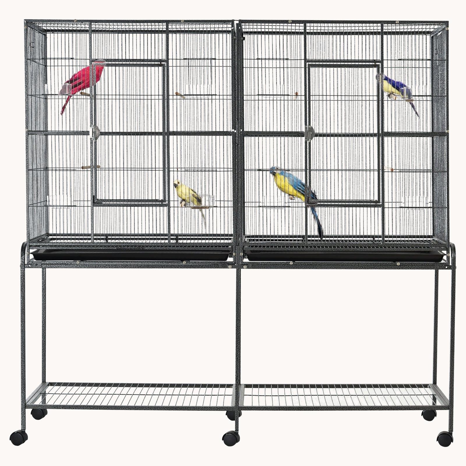 65" Double Rolling Bird Cage with Removable Divider & Accessories