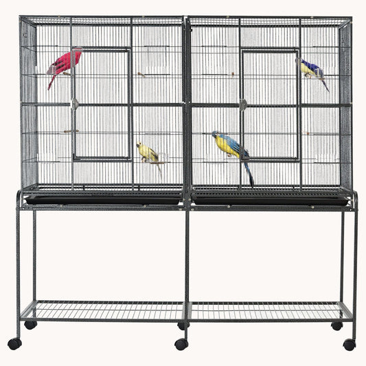 65" Double Rolling Bird Cage with Removable Divider & Accessories
