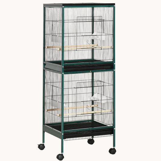 Large Bird Cage with 1.7 ft. Width for Wingspan, Bird Aviary Indoor with Multi-Door Design, Fit for a Canary, Finch, Conure, 55", Green