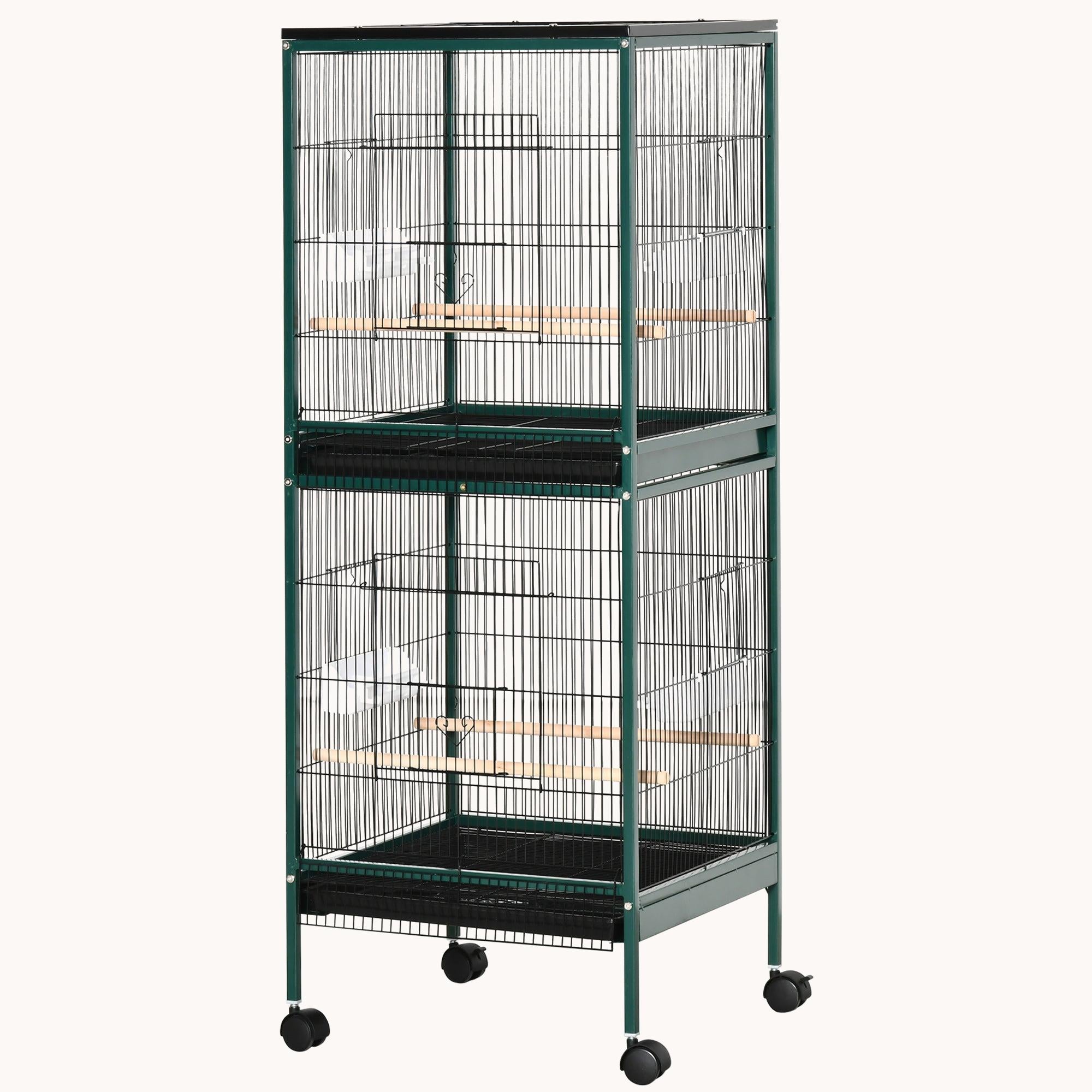 Large Bird Cage with 1.7 ft. Width for Wingspan, Bird Aviary Indoor with Multi-Door Design, Fit for a Canary, Finch, Conure, 55", Green